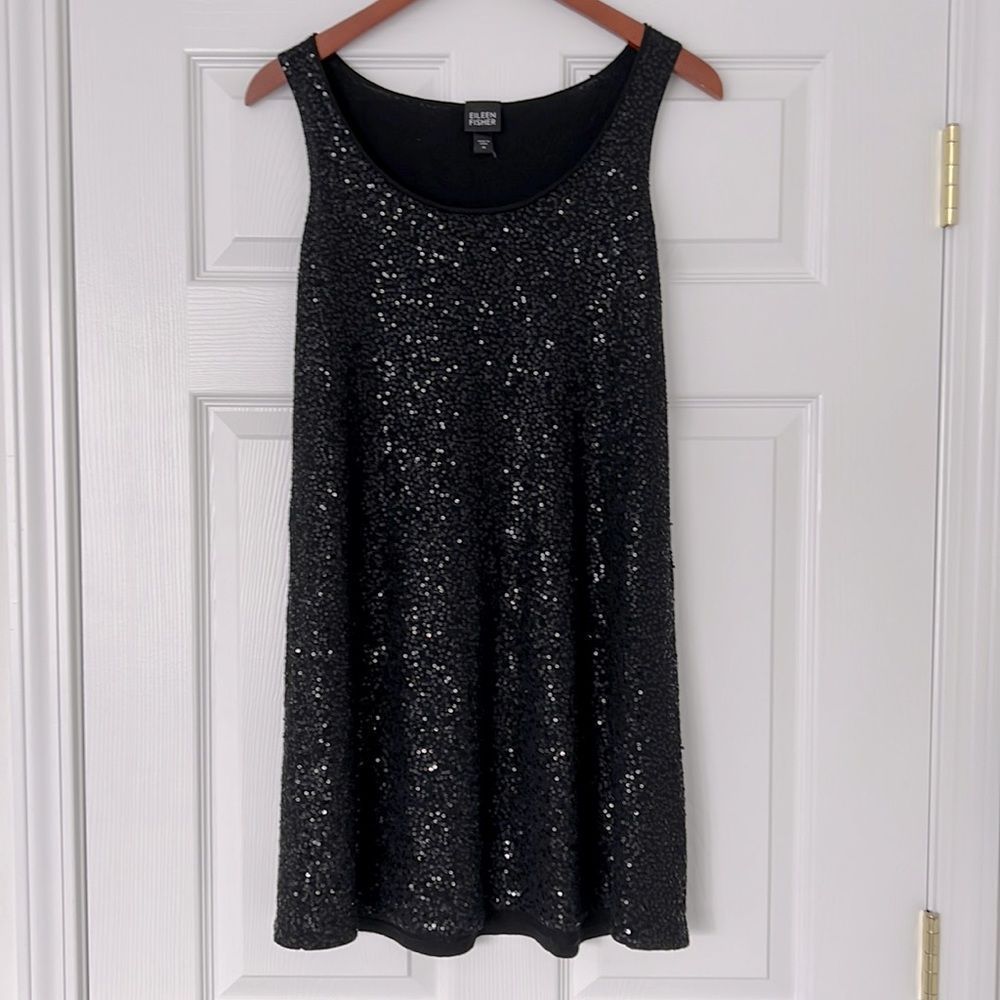 EILEEN FISHER 80% Silk Sequin Tunic Tank mini Dress Medium excellent condition